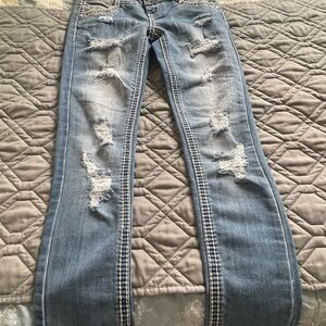 Almost Famous Blue Distressed Straight Leg Jeans